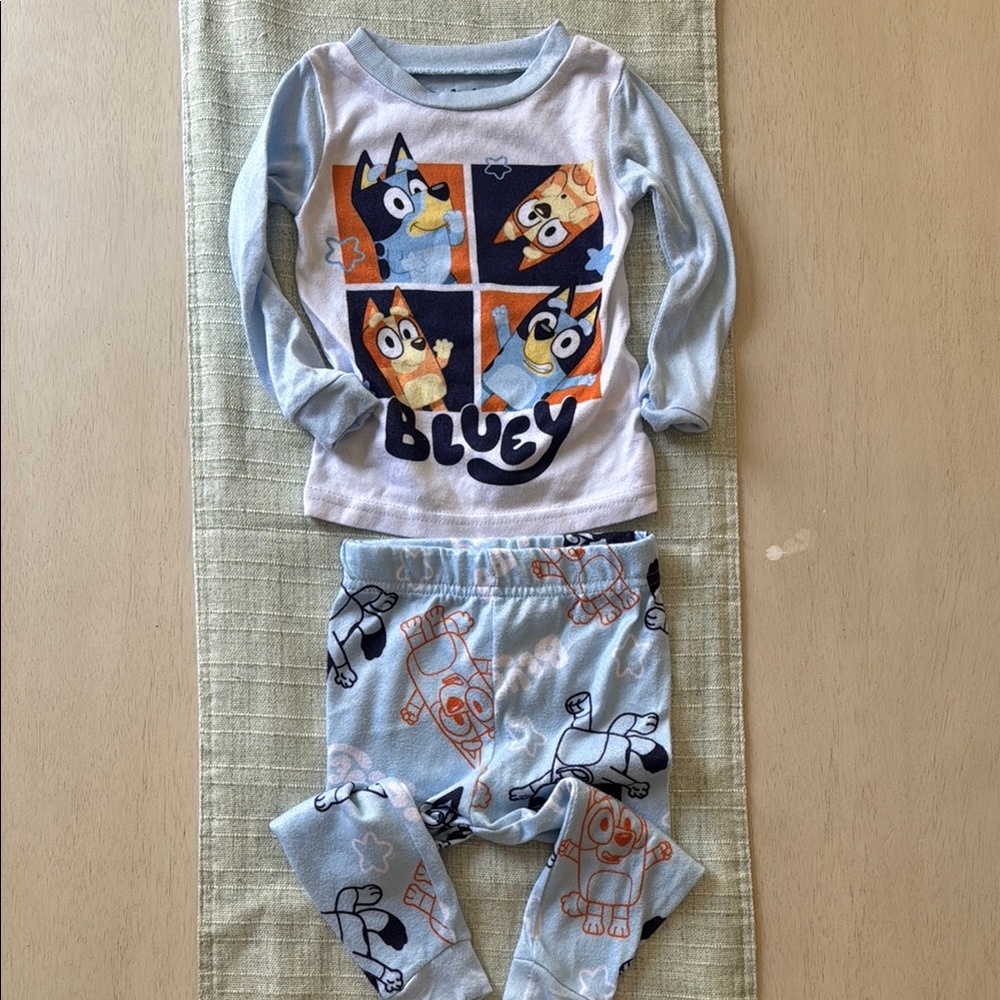 Light Blue Kids Pajama Set - Blue & Orange Graphic